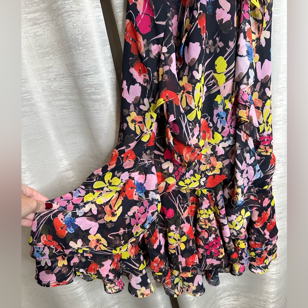NWT Jason Wu women’s chiffon multicolored floral halter neck ruffled midi dress - Picture 7 of 17